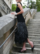 Load image into Gallery viewer, Black Glamorous Sleeveless Tassels Midi Dress
