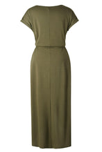Load image into Gallery viewer, Casual Round Neck Irregular Ruched Slit Front Midi Dress
