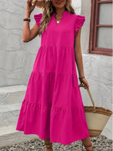 Load image into Gallery viewer, Loose V Neck Ruffle Sleeve Tiered Midi Dress
