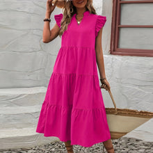 Load image into Gallery viewer, Loose V Neck Ruffle Sleeve Tiered Midi Dress
