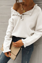 Load image into Gallery viewer, Chic Long Sleeve Button Down Ruffle Knit Pullover Sweater
