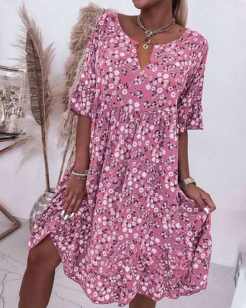 Pink Short Sleeves Loose Mini Dress