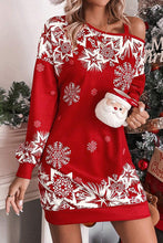 Load image into Gallery viewer, Christmas Snowflake Cold Shoulder Loose Sweatshirt Mini Dress
