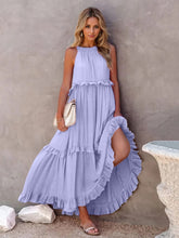 Load image into Gallery viewer, Ruffled Sleeveless Tiered Maxi Dress with Pockets
