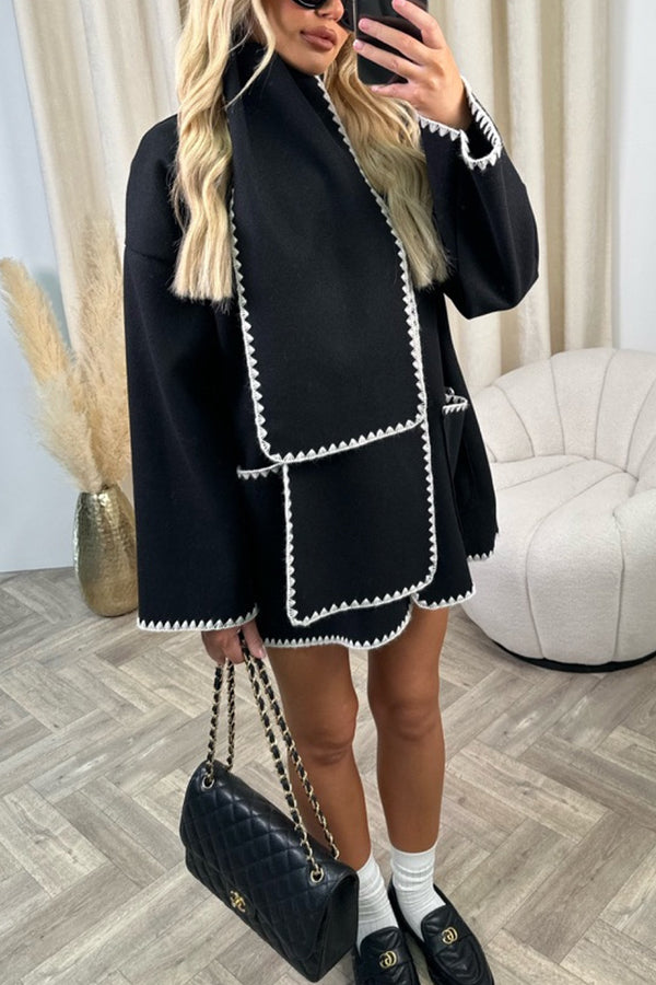 Color Block Pockets Long Sleeves Coat