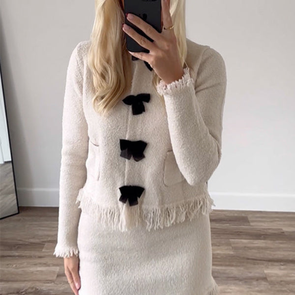 Elegant Long Sleeves Pocketed Bow Sweater
