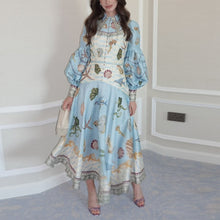 Load image into Gallery viewer, Blue Balloon Long Sleeves Deep Sea Printed Maxi Dress
