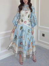 Load image into Gallery viewer, Blue Balloon Long Sleeves Deep Sea Printed Maxi Dress
