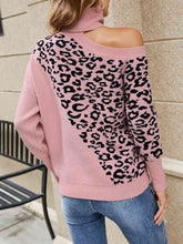 Load image into Gallery viewer, Leopard Turtleneck Cold Shoulder Long Sleeve Sweater
