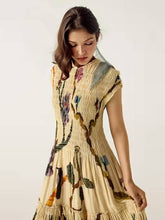 Load image into Gallery viewer, Yellow Sleeveless Floral Pleated Maxi Dress
