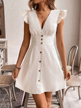 Load image into Gallery viewer, Vintage French-Inspired Button-Up Flutter Sleeves Mini Dress

