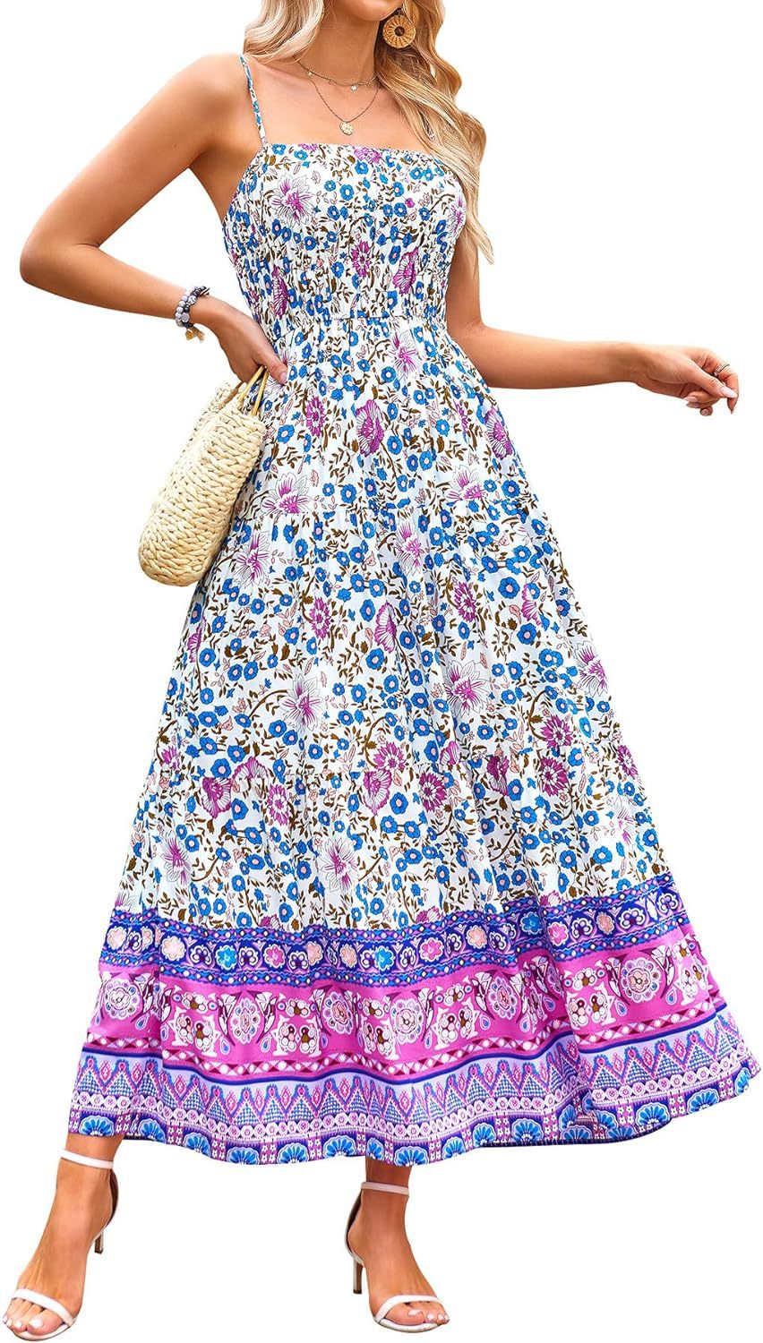 Floral Bohemian Sexy Adjustable Straps Pockets Midi Dress