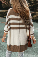 Load image into Gallery viewer, Loose Stripe V Neck Buttoned High Low Cardigan
