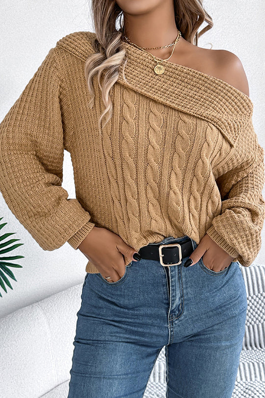 Casual One Shoulder Long Sleeve Knitted Sweater