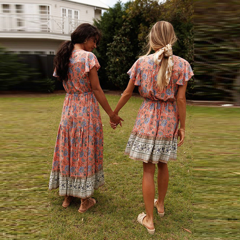 Pink Print Tiered Maxi Dress