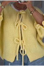 Load image into Gallery viewer, Yellow Flared Sleeve  Lace Up Cardigan
