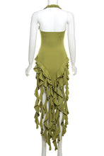 Load image into Gallery viewer, Sexy Backless Ruffle Irregular Hem Halter Midi Dress
