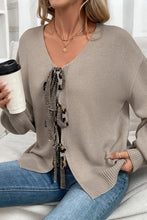 Load image into Gallery viewer, Gray Bowknot Front Leopard Heart Back Knit Cardigan
