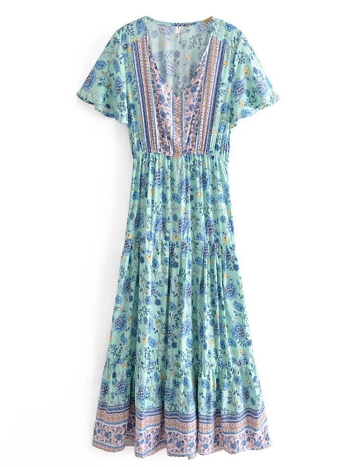 Pink Print Tiered Maxi Dress