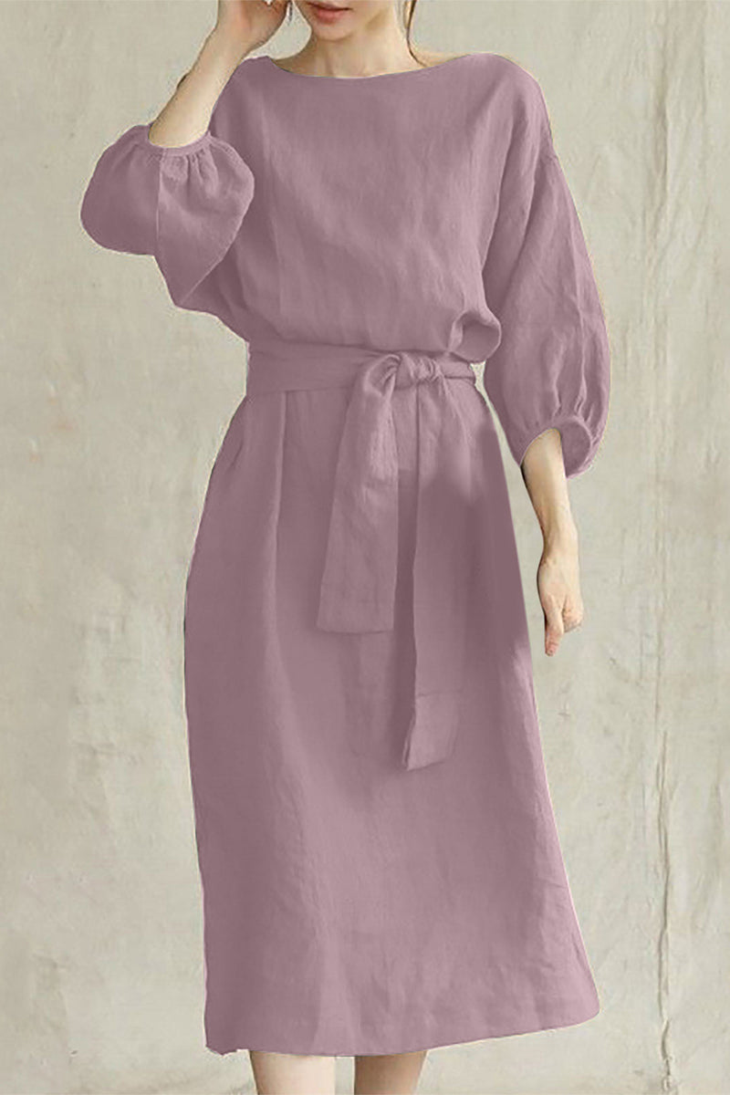 Casual Daily Roun Neck 3/4 Sleeves Midi Dress