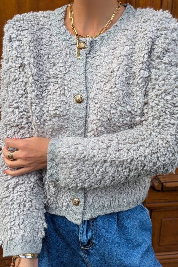 Beige Button Knit Cardigan