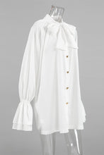 Load image into Gallery viewer, Elegant Lace Up Buckle Ribbon Collar Loose Mini Dress
