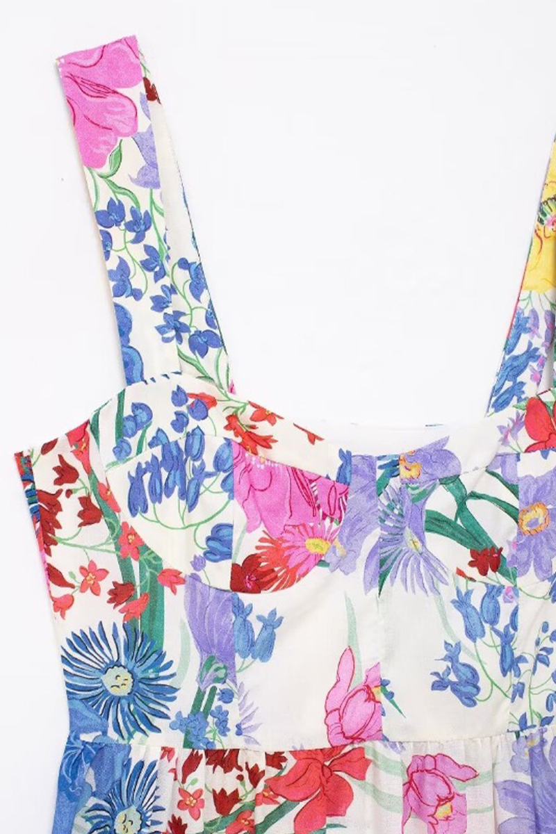 Casual Floral Print Straps Midi Dress
