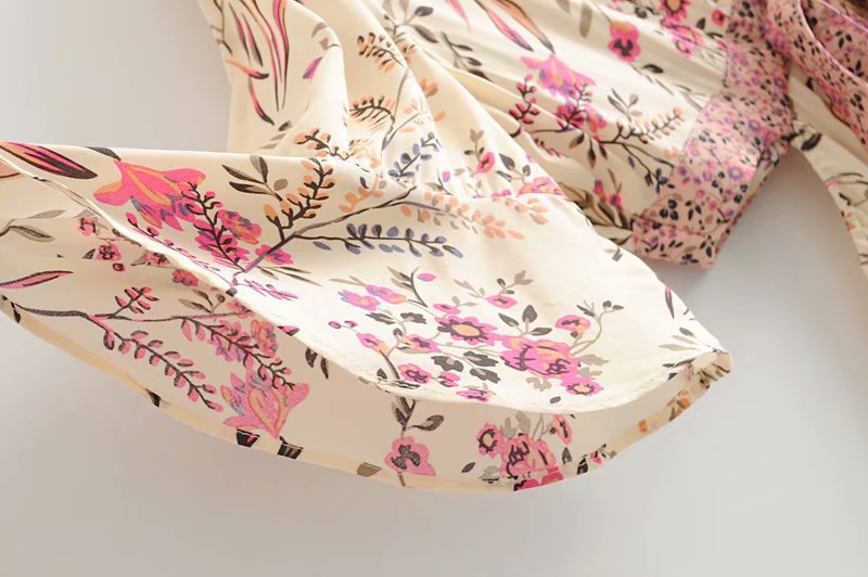 Boho Beige Floral Print High Low Dress