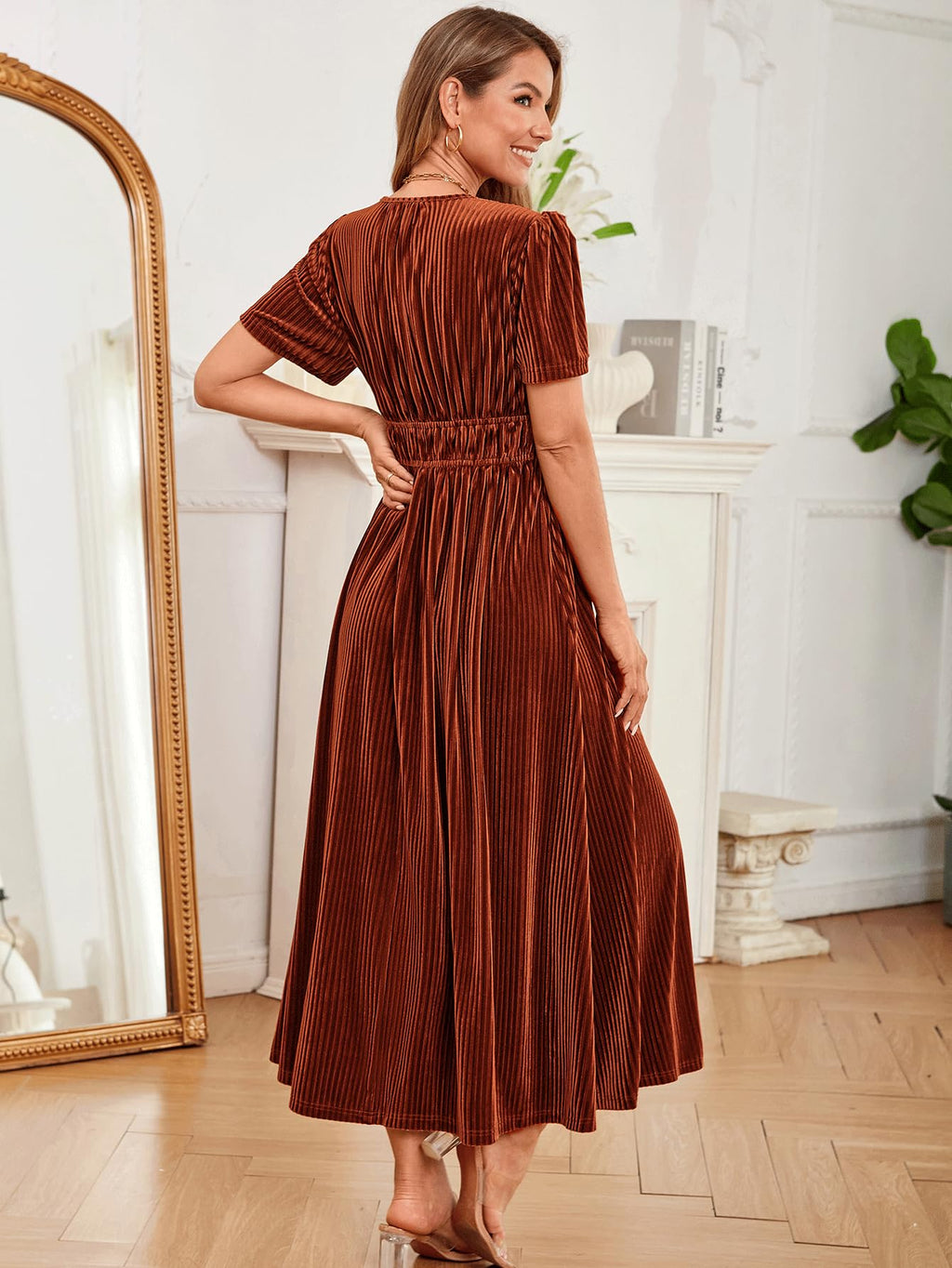 Elegant V-Neck Velvet Maxi Dress Wedding Guest Formal Party Long Dress
