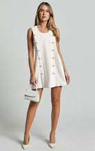 Load image into Gallery viewer, Simple Round Neck Sleeves Buttons Mini Dress
