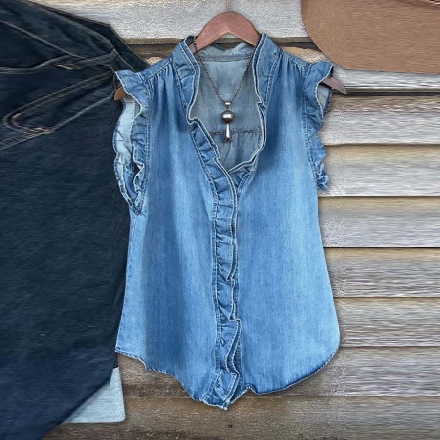 Casual Ruffle Denim Top