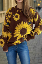 Load image into Gallery viewer, Sunflower Jacquard Crewneck Long Sleeve Knit Pullover Sweater
