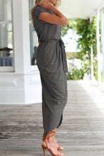 Load image into Gallery viewer, Casual Round Neck Irregular Ruched Slit Front Midi Dress
