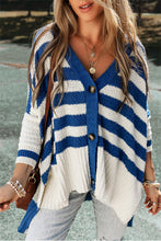 Load image into Gallery viewer, Loose Stripe V Neck Buttoned High Low Cardigan
