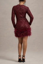 Load image into Gallery viewer, Sexy Party Sequins Feather Round Neck Mini Evening Dress

