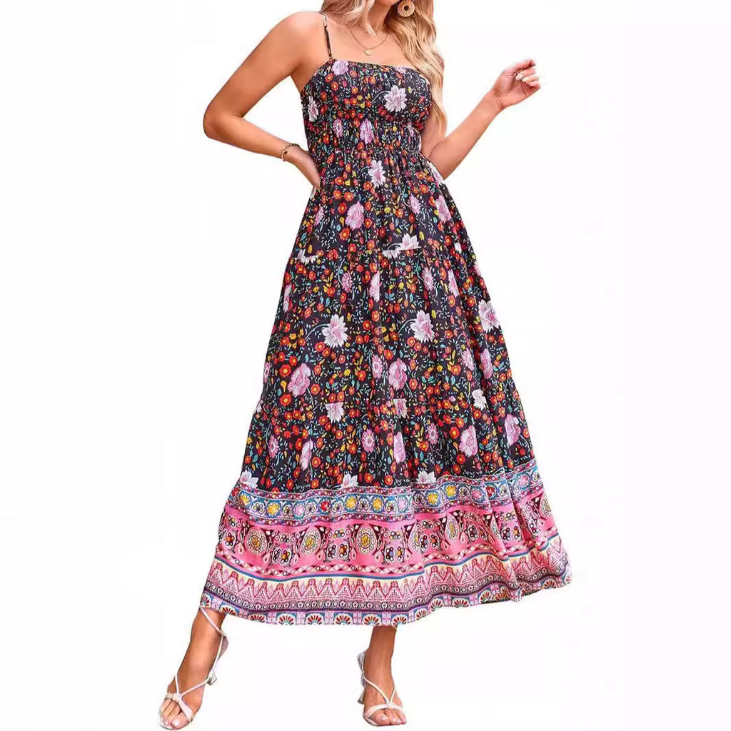 Floral Bohemian Sexy Adjustable Straps Pockets Midi Dress