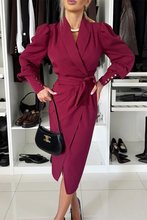 Load image into Gallery viewer, Elegant Long Buttons Sleeves V Neck Wrap Midi Dress
