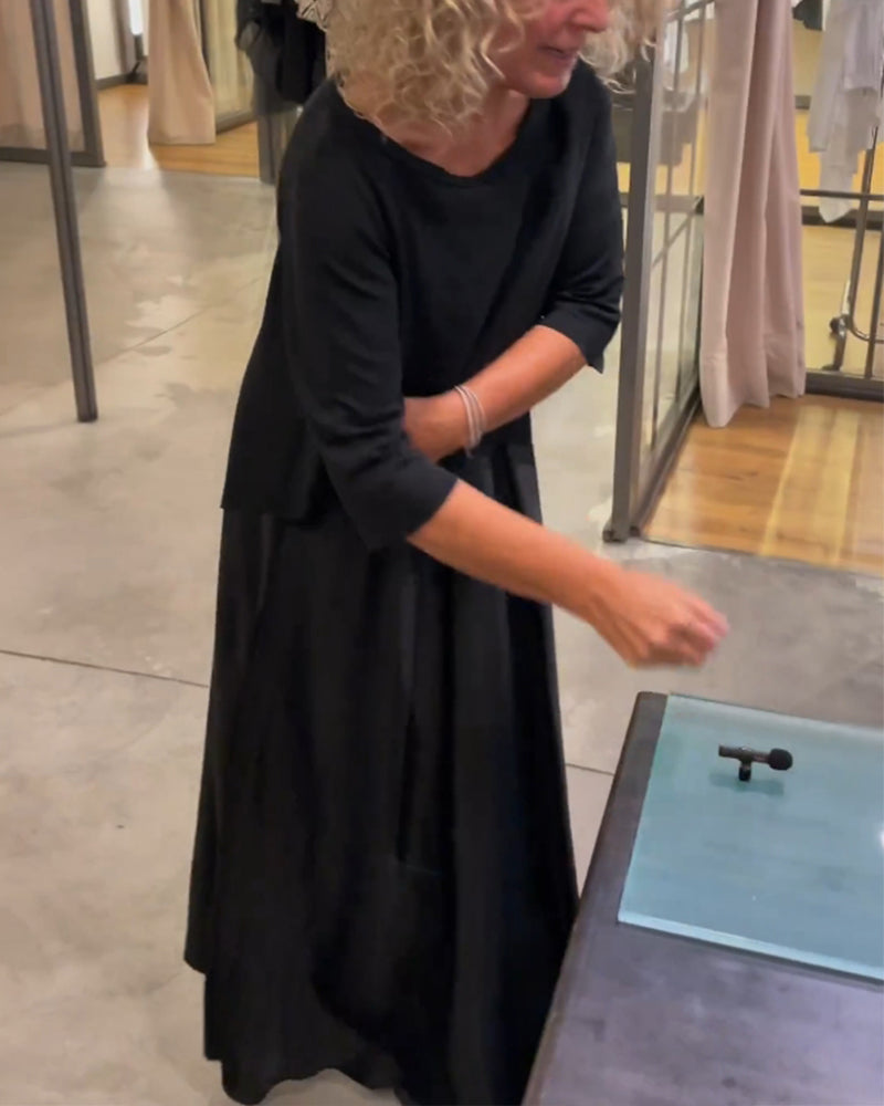 Black Half Sleeves Maxi Two Piece Dress