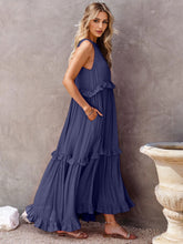 Load image into Gallery viewer, Ruffled Sleeveless Tiered Maxi Dress with Pockets
