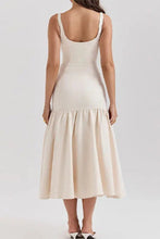Load image into Gallery viewer, Sexy Beige Round Neck Ruched Sleeveless Mermaid Midi Dress
