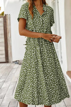 Load image into Gallery viewer, Vintage Short Sleeves Dots Print Buttons Down Midi Dress
