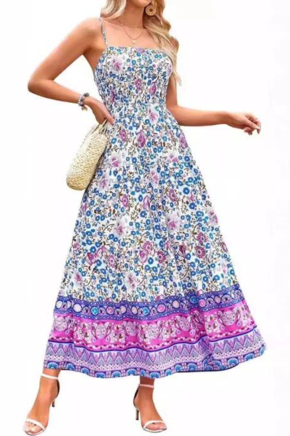 Floral Bohemian Sexy Adjustable Straps Pockets Midi Dress