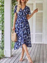 Load image into Gallery viewer, Floral V Neck Short Sleeve Ruffle Midi Dress
