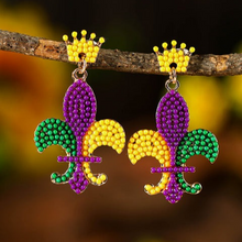 Load image into Gallery viewer, Mardi Gras Beaded Earrings
