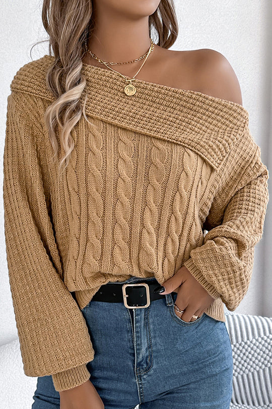 Casual One Shoulder Long Sleeve Knitted Sweater