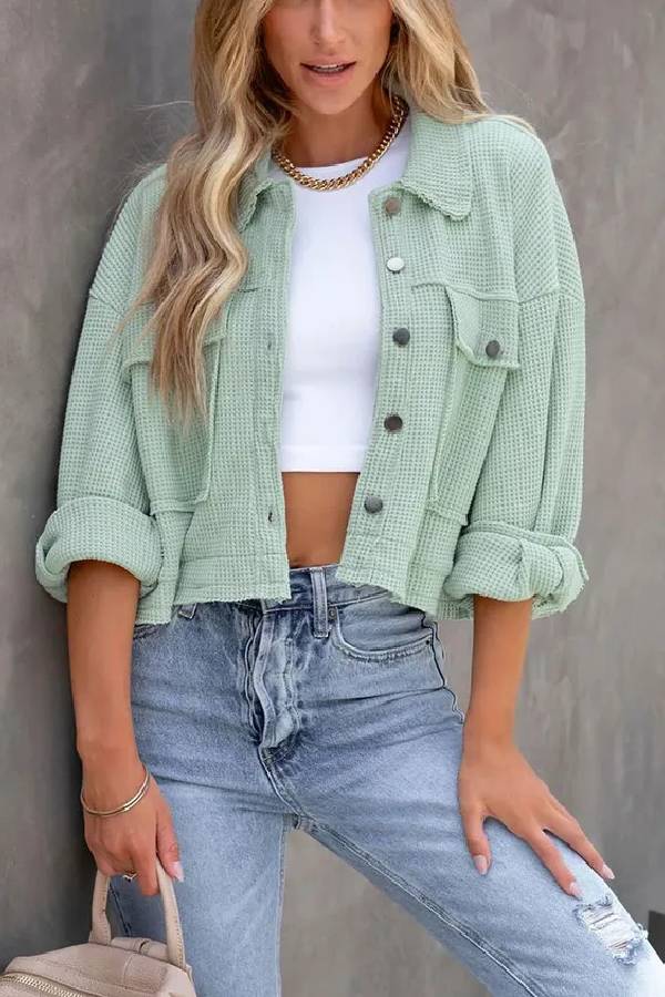 Classic Waffle Cardigan Short Top Jacket