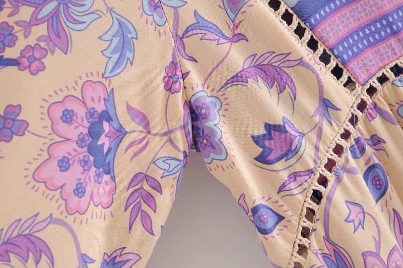 Boho Floral Print Long Sleeve Loose Maxi Dress