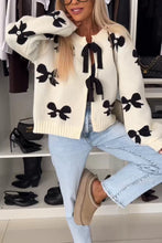 Load image into Gallery viewer, Bow Tie Round Neck Long Sleeve Knitted Cardigan
