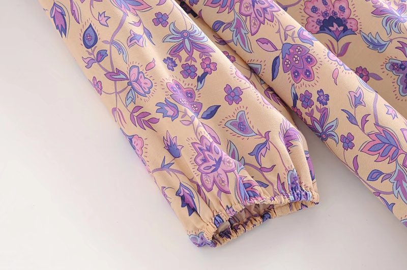 Boho Floral Print Long Sleeve Loose Maxi Dress