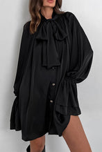 Load image into Gallery viewer, Elegant Lace Up Buckle Ribbon Collar Loose Mini Dress
